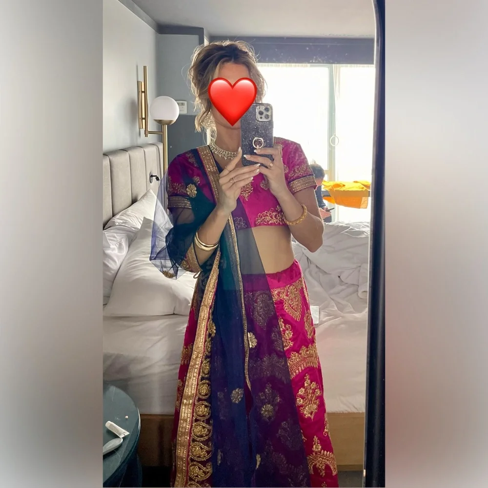 Traditional Women’s Pink Lehenga with Gold Embroidery - Picture 7 of 8
